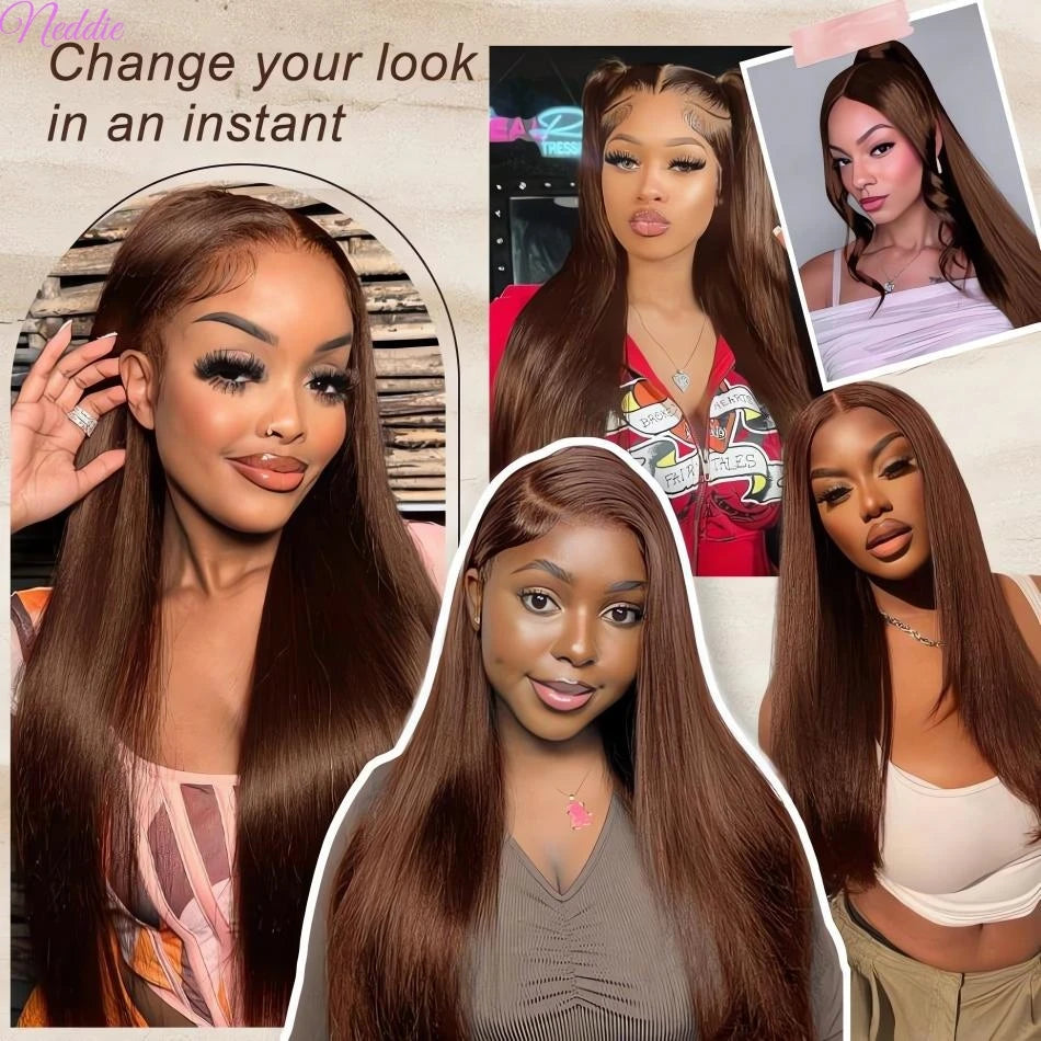 13X6 Chocolate Brown Lace Front Wigs 13X4 Bone Straight Human Hair 30 32 Inch Lace Frontal Colored Wig Brazilian For Women
