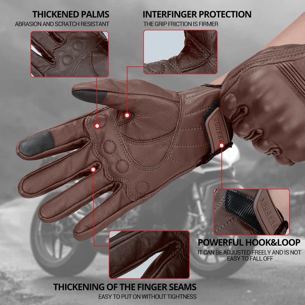 Motorcycle Gloves For Winter Windproof Warm And Fall Resistant Off-road Motorcycle Riding Touch Screen Full Finger Leather Glove