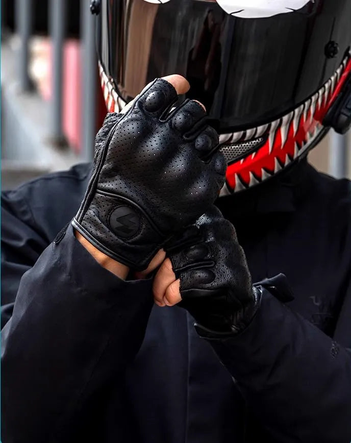 Half Finger Motorcycle Gloves Leather Guantes Moto Verano Estivi Luvas Ciclismo Gant Cycling Fingerless Gloves Tactical Retro