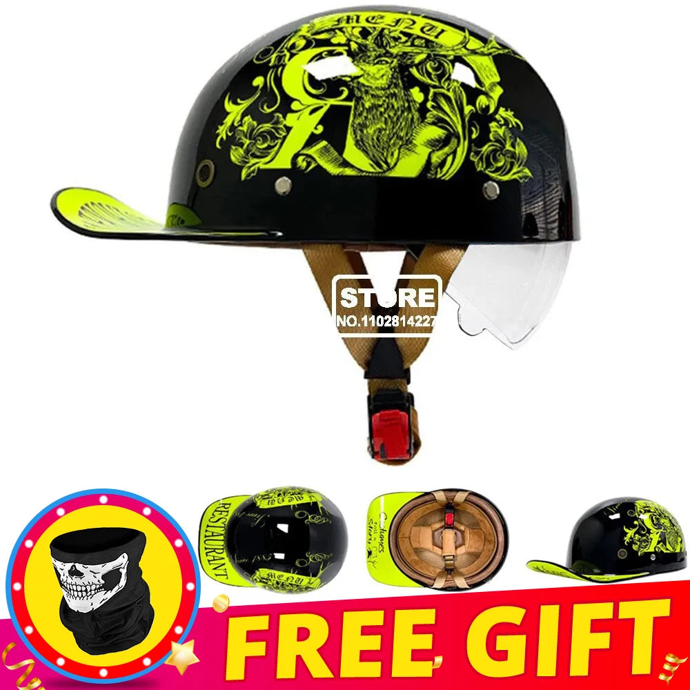 Half Helmet Retro Motorcycle Helmet Men Women Baseball Cap Riding Racing Moto Helmets DOT Certification Protection Cap Vintage