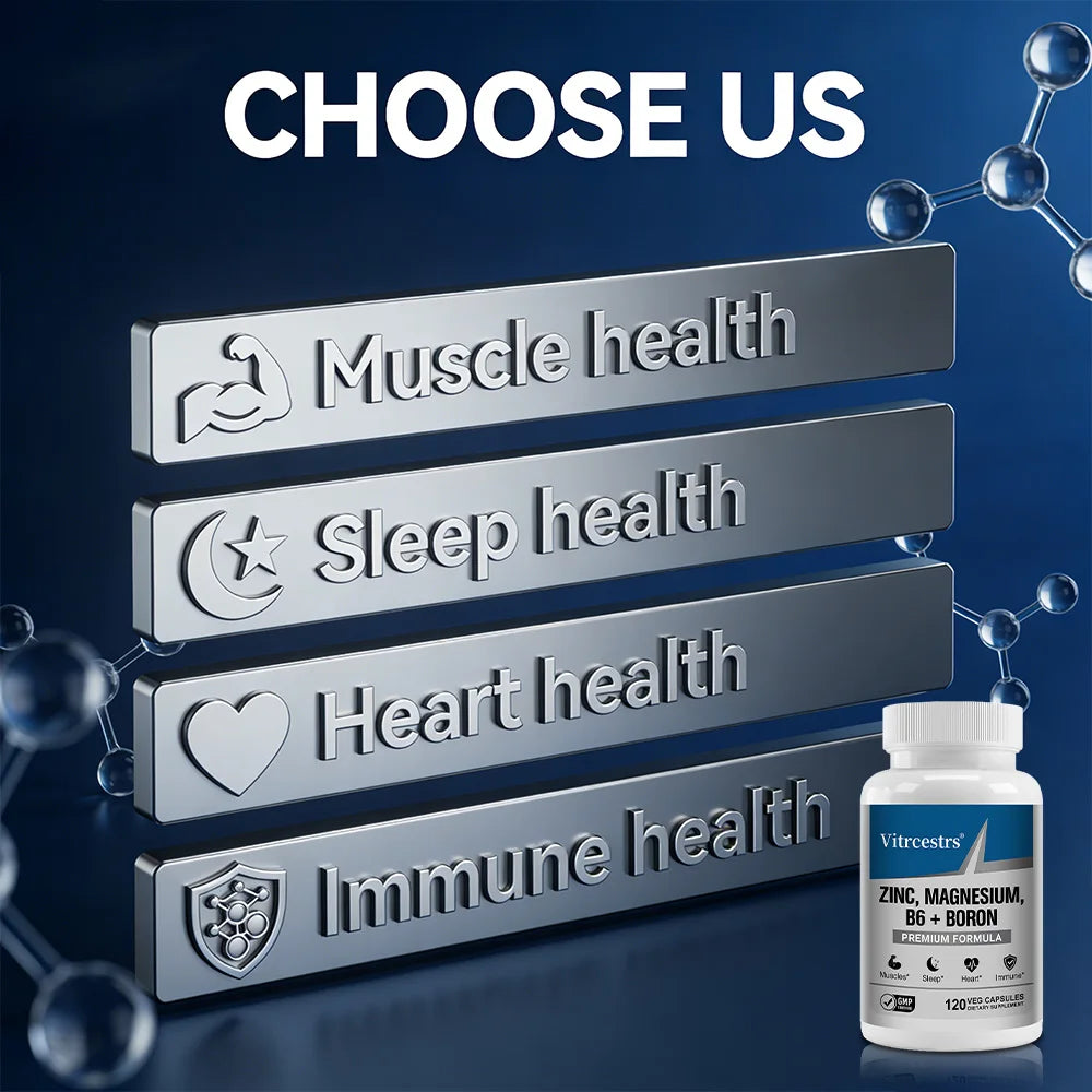 Magnesium Complex Capsules - boron/L-Threonate + Zinc D3 B6, High Absorption, Muscle Bone Brain Sleep Health, Anxiety Relief
