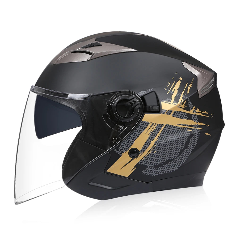 Dual Lens Retro Open Face 3/4 Motorcycle Helmet Riding Motocross Racing Motobike Vintage Cascos Capacete De Moto Men Women DOT