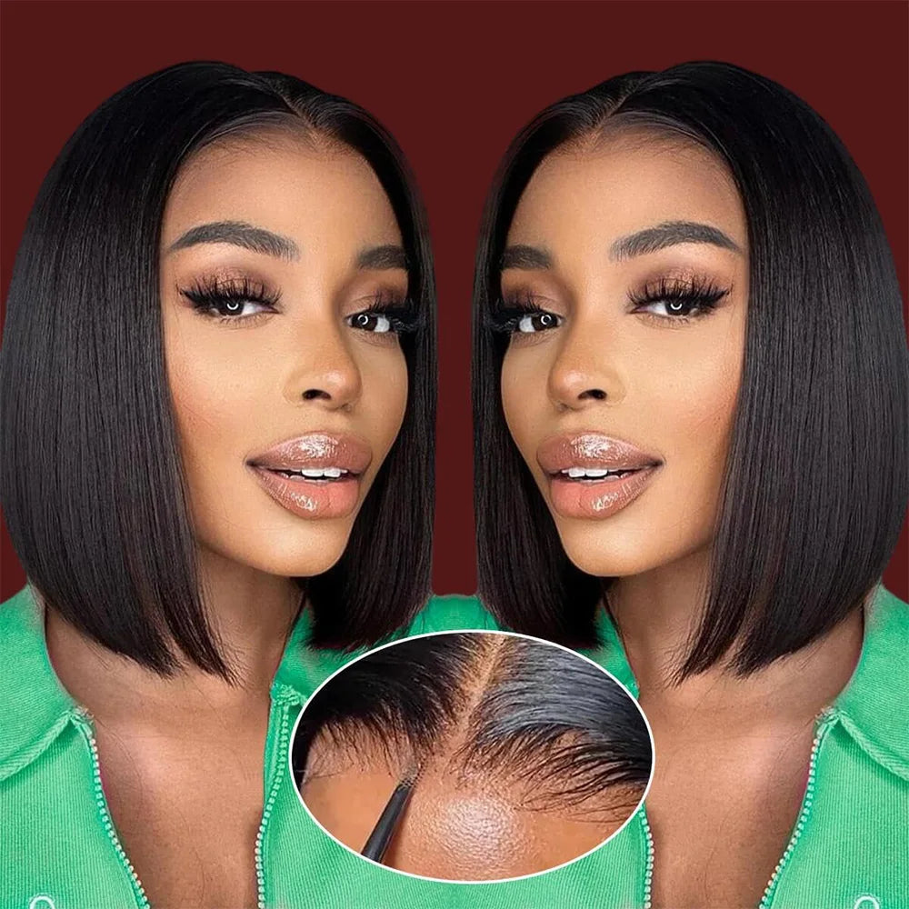 13x4 HD Lace Frontal Short Bob Wig Human Hair Wear and Go Wigs for Women 220 Density Pre Plucked Wigs with Baby Hair 8-14 Inches