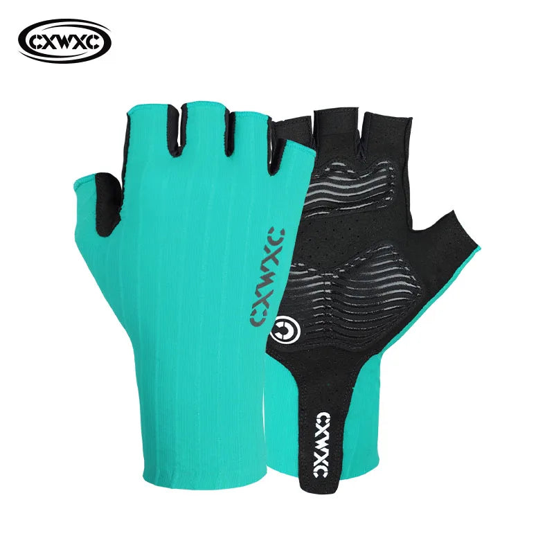CXWXC Cycling Fingerless Gloves Bicycle Half Finger Gel Gloves Lycra Fabric Short Gloves Outdoor Sport Motorcycle Bike Mitten