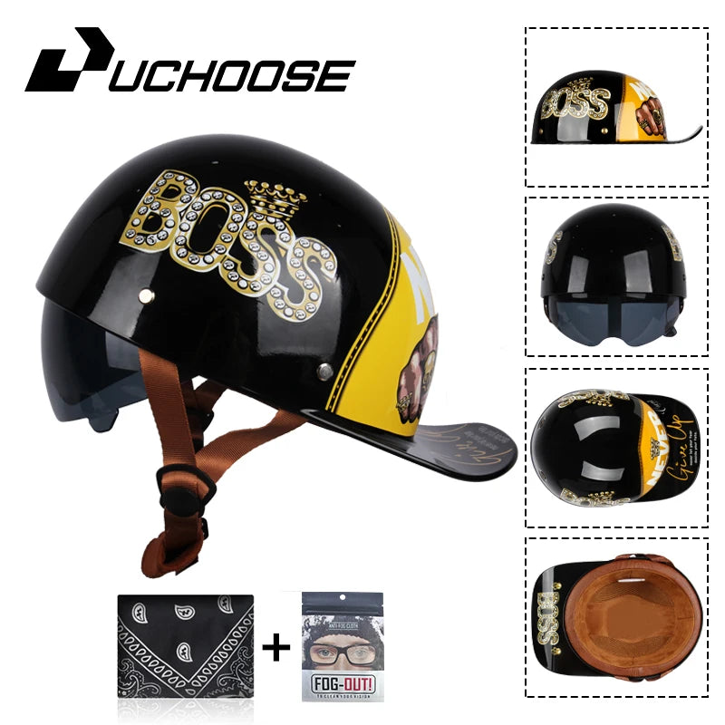 Uchoose Baseball Cap Helmet Motorcycle Vintage Retro Helmets Summer Open Face Scooter Cruiser Chopper Gangster DS Men Women Kid