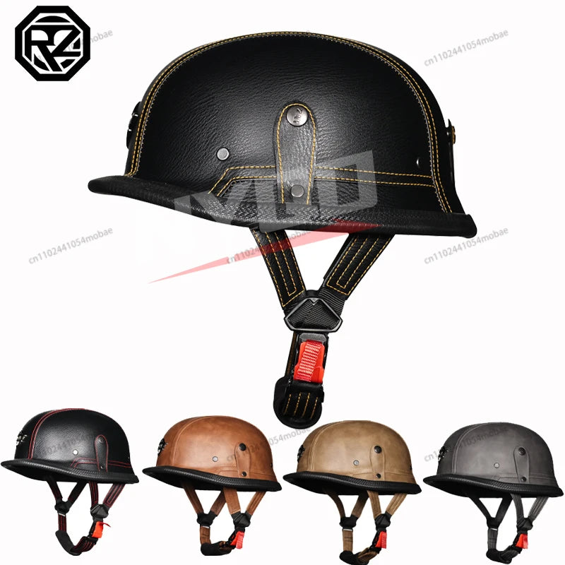 German Style  Motorcycle Helmet Retro Open Face Leather Helmet Moto Vintage Motorbike Cruising Half Helmet Cascos Para Moto