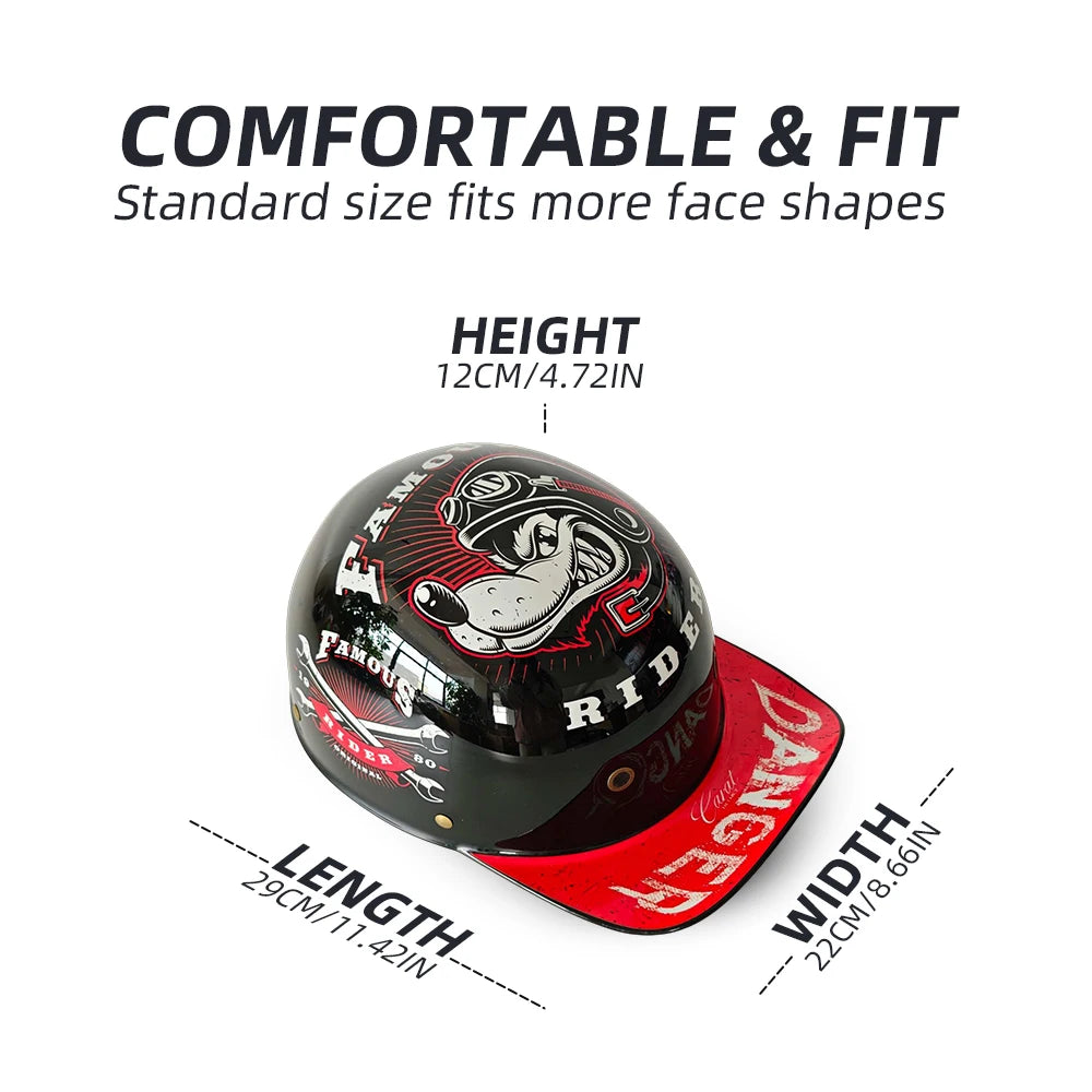 Retro Half Face Motorcycle Helmet with Transparent Inner Lens - Vintage Style for Harley & E-Scooters | Lightweight Comfortable