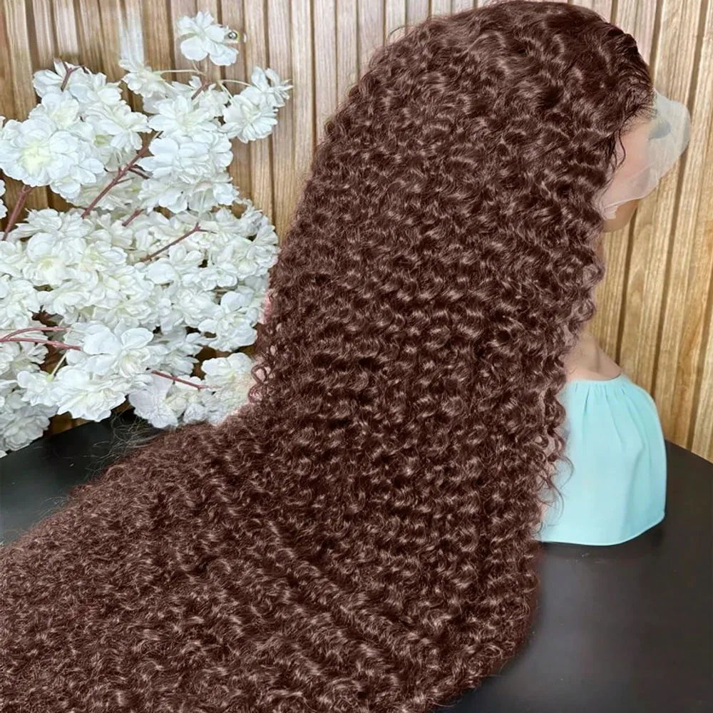 Chocolate Brown Human Hair Wigs Deep Wave 13X4 Hd Lace Frontal Wig Human Hair 250 Density Brazilian Hair For Women 34 Inch