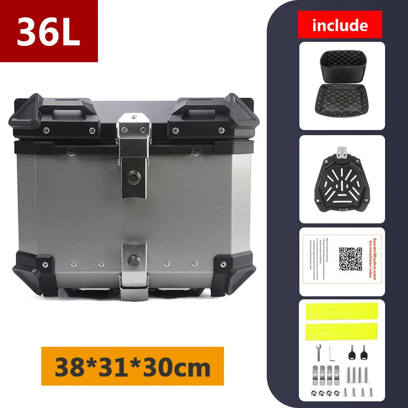 Aluminum Motorcycle Box 45L 55L 65L 80L Motorcycle Rear Luggage Box Helmet Travel Storage Case Moto Top Box Universal Waterproof