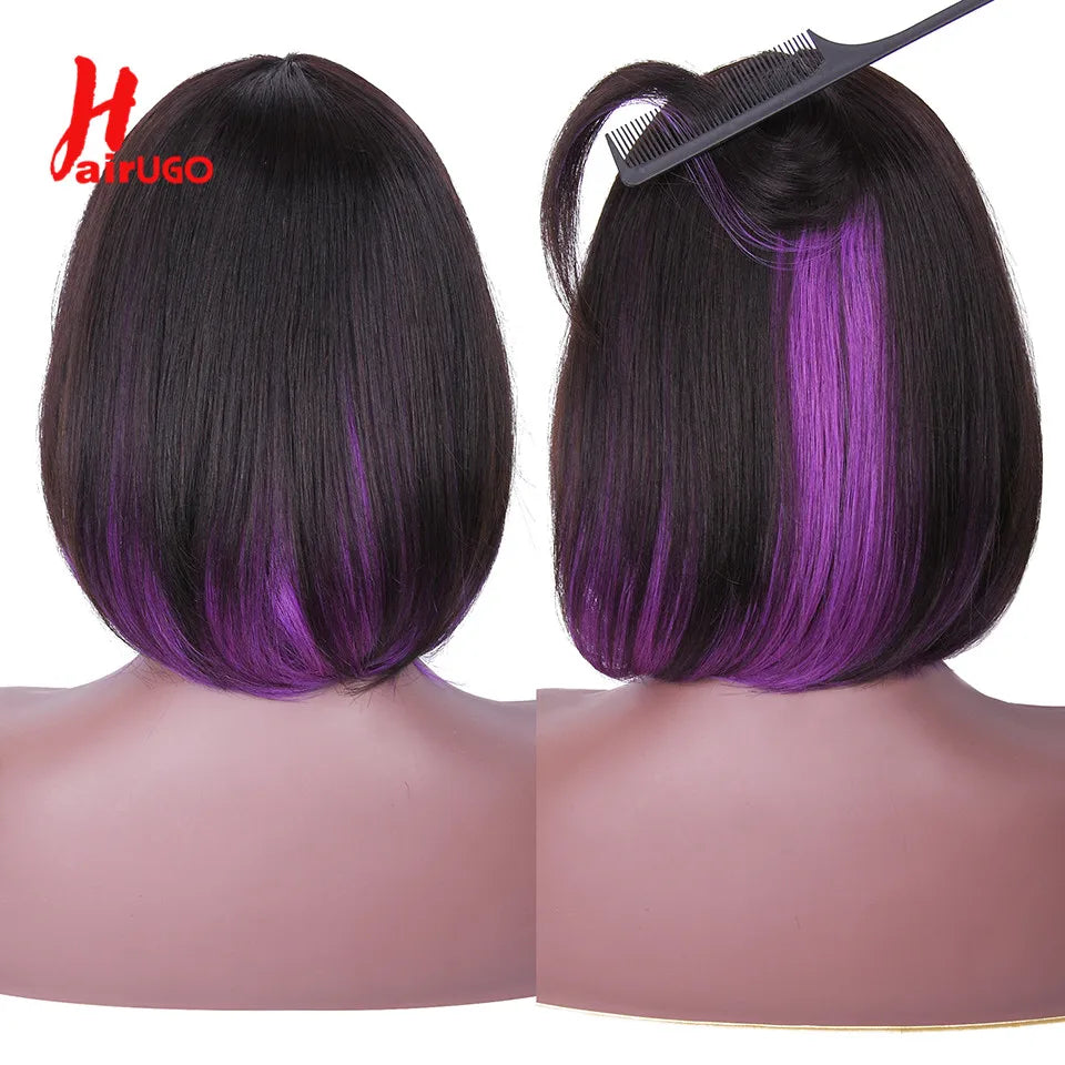 Purple Ombre Bob Straight Wigs Short BOB Human Hair Wigs With bangs Mix Color Bob Bangs Wigs P1B/27 Highlight Wigs For Party