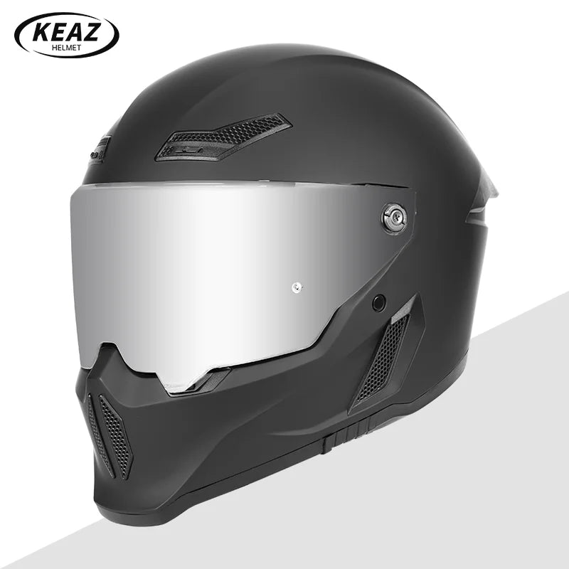 Personalized Retro Black Motorcycle Helmet Men Women Full Helmet for Motorcycles DOT Cover Suitable for All Seasons and Anti-Fog