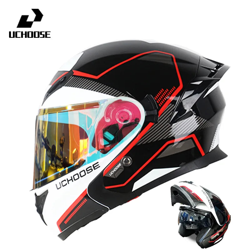 Motorcycle Helmet Dual Lens Cross-section Helmet Outdoor Cycling Flip Up Helmet Capacete Casco Moto with Bluetooth Headphones