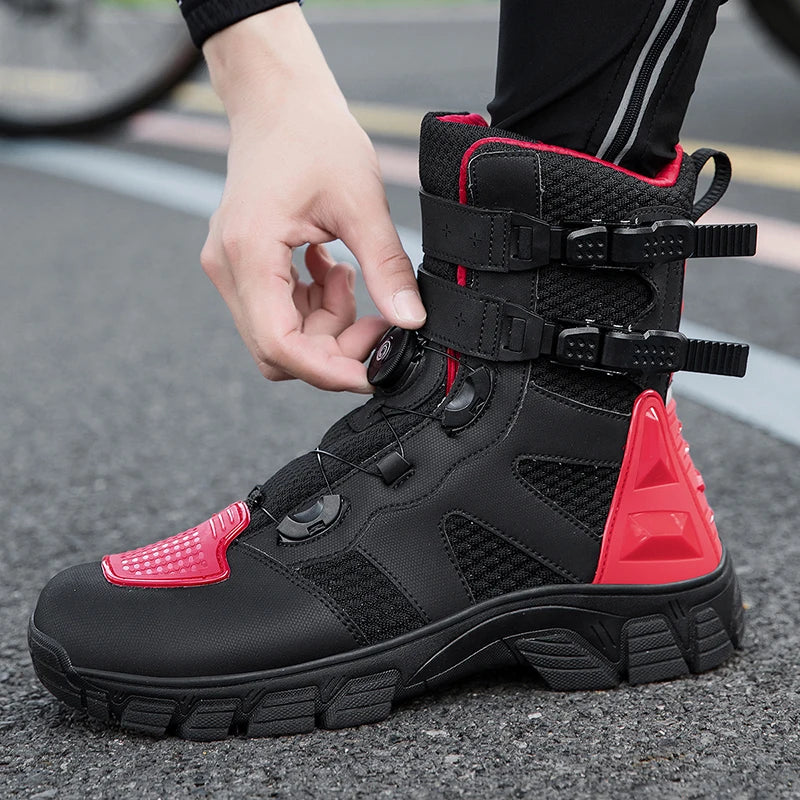 Men Motorcycle Boots Breathable Anti-fall Motocross Protective Shoes Knob Lock Buckle Men's Motos Equipment Outdoor Sports Shoes