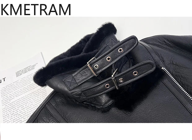 Natural Merino Sheepskin Wool Double Faced Fur Jacket Women Fashion Motorcycle Black Real Fur Coat Winter Woman Clothing 2025