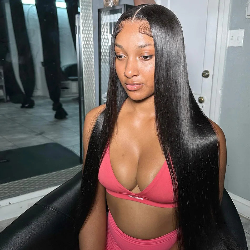 40 Inch Bone Straight 250 Density Human Hair 13x6 HD Lace Frontal Wigs for Women 5x5 Glueless wig Pre Cut