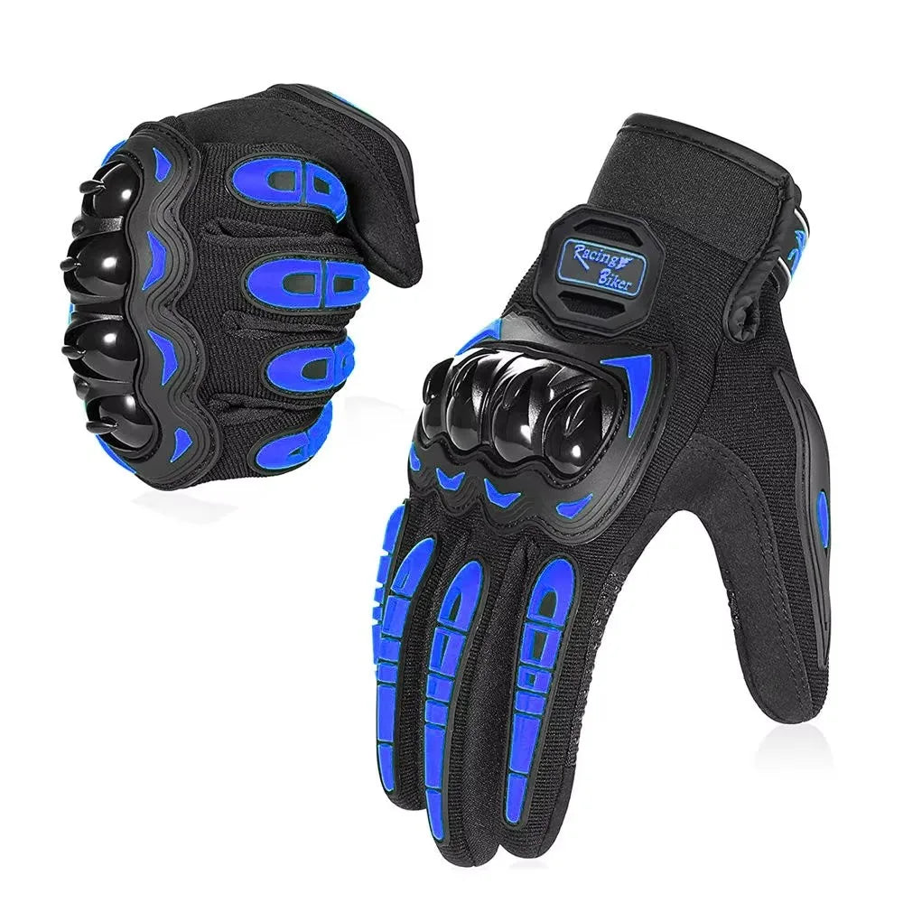 Protecting joints Black Motorcycle Gloves Blue Guantes Waterproof Touch Screen Full Finger Leather Anti-fall Moto Non-slip