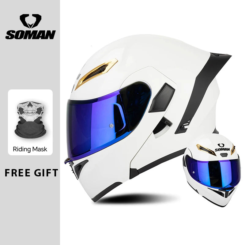 Unisex DOT Approved Dual Visor Flip Up Motorcycle Helmets Racing Full Face Helmet Double Lens Modular Riding Flip-up Helmet