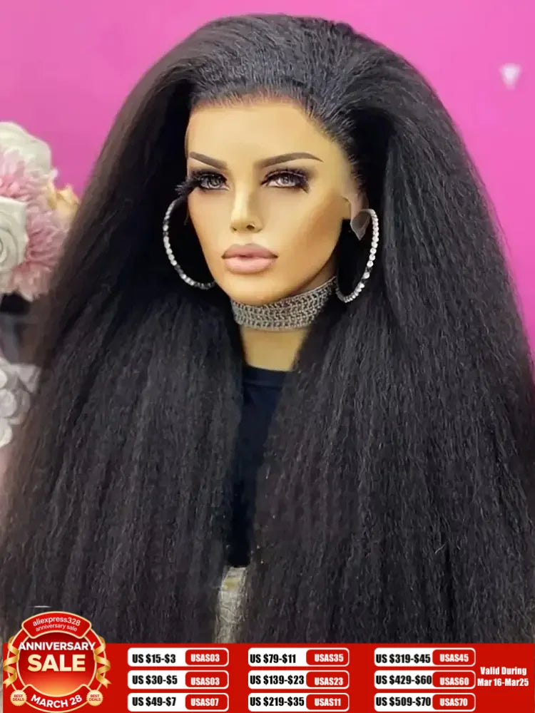 Afro Kinky Straight Lace Front Wigs Soft As Human Hair Pre Plucked With Baby Hair 210% Density Yaki Straight Transparent HD Lace