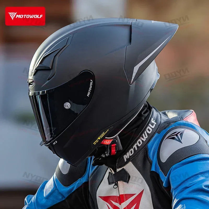 MOTOWOLF H1 Motorcycle Full Face Helmet Big Tail Lightweight All Seasons Racing Helmet Cascos Para Moto For Men Women