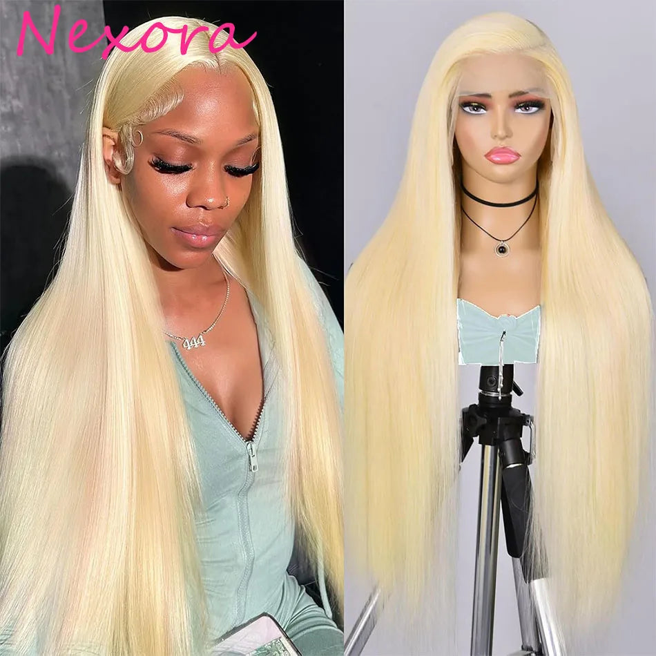 Nexoro 613 Bone Straight Human Hair Wig 13x4 13x6 Lace Front Blonde Color Real Brazilian Women Pre Plucked Natural Soft Silky