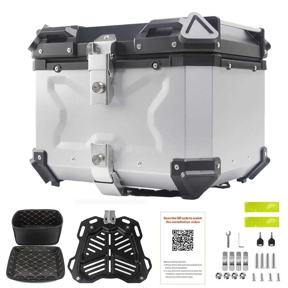 Aluminum Motorcycle Box 45L 55L 65L 80L Motorcycle Rear Luggage Box Helmet Travel Storage Case Moto Top Box Universal Waterproof