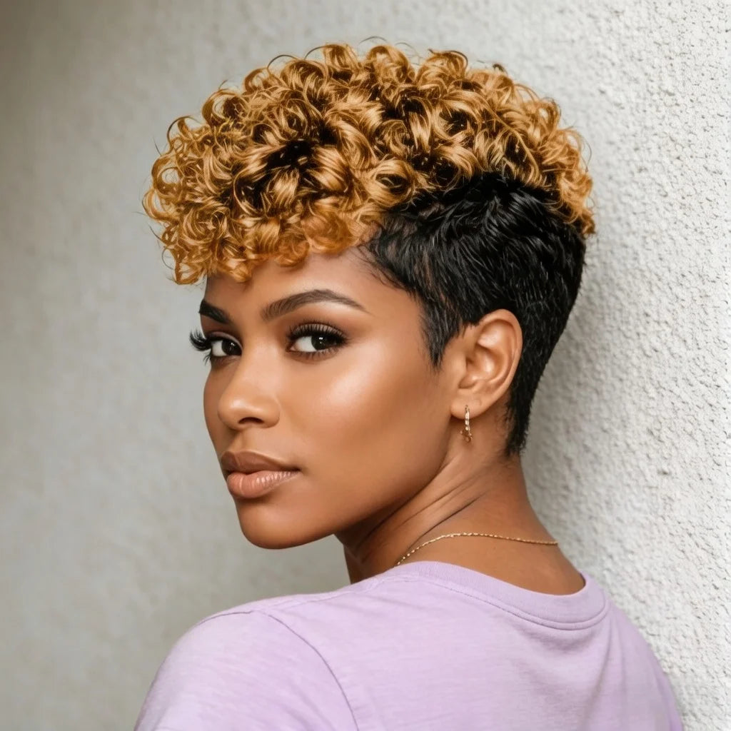Short Curly Pixie Wig Human Hair for Women Machine-made Wig
