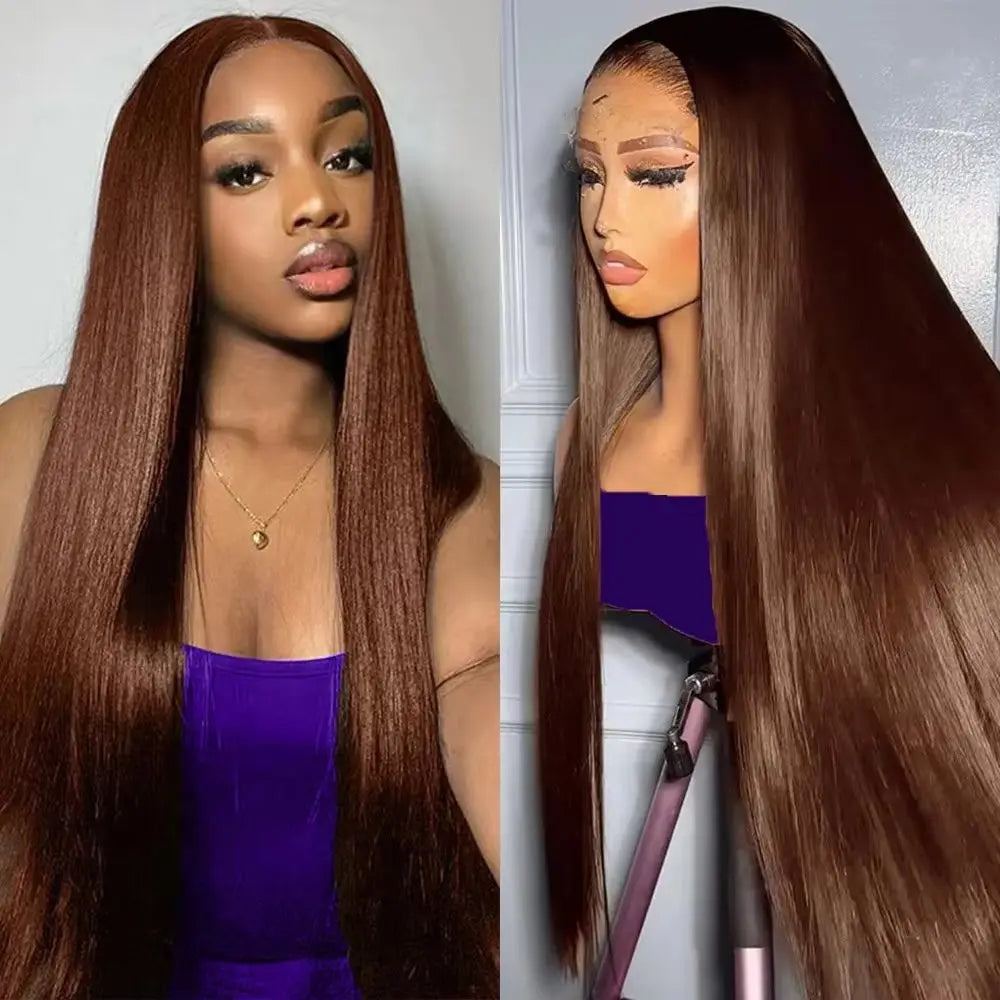#4 Chocolate Brown Straight Wigs Natural Human Hair 13x4 13x6 HD Transparent Lace Frontal Wig Pre Plucked Wigs 200 Density 40 In