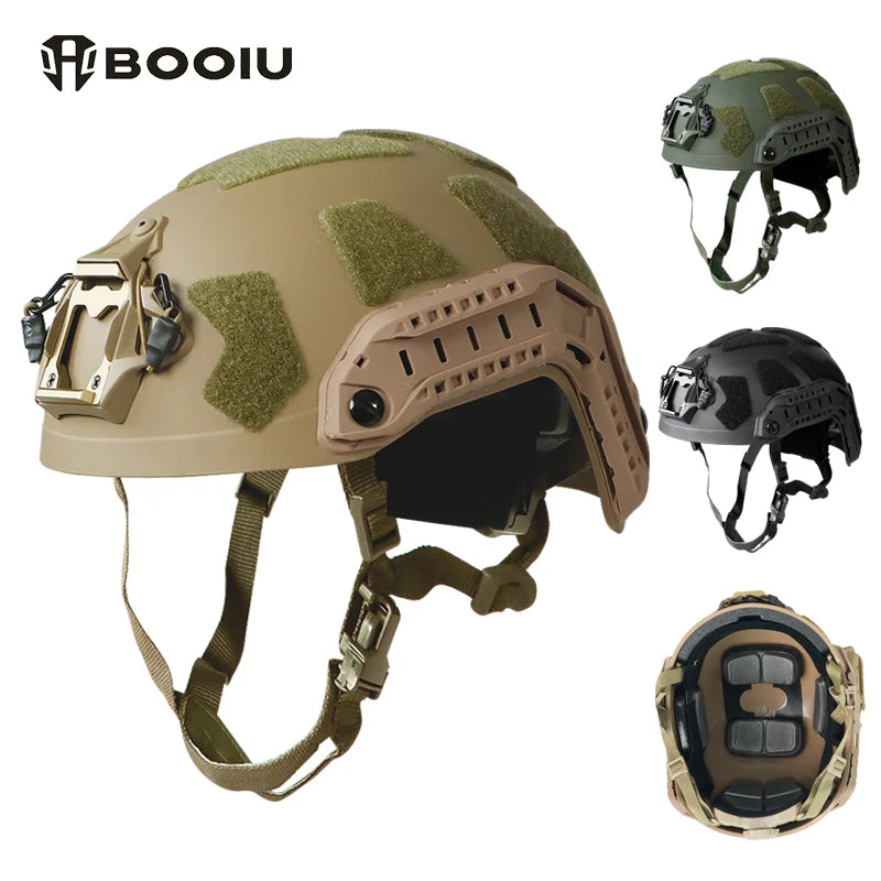 BOOIU Fast Tactical Helmet Adjustable Knob ABS High Cut Guide Rail Damping Protective Helmet Outdoor Airsoft Military Helmets