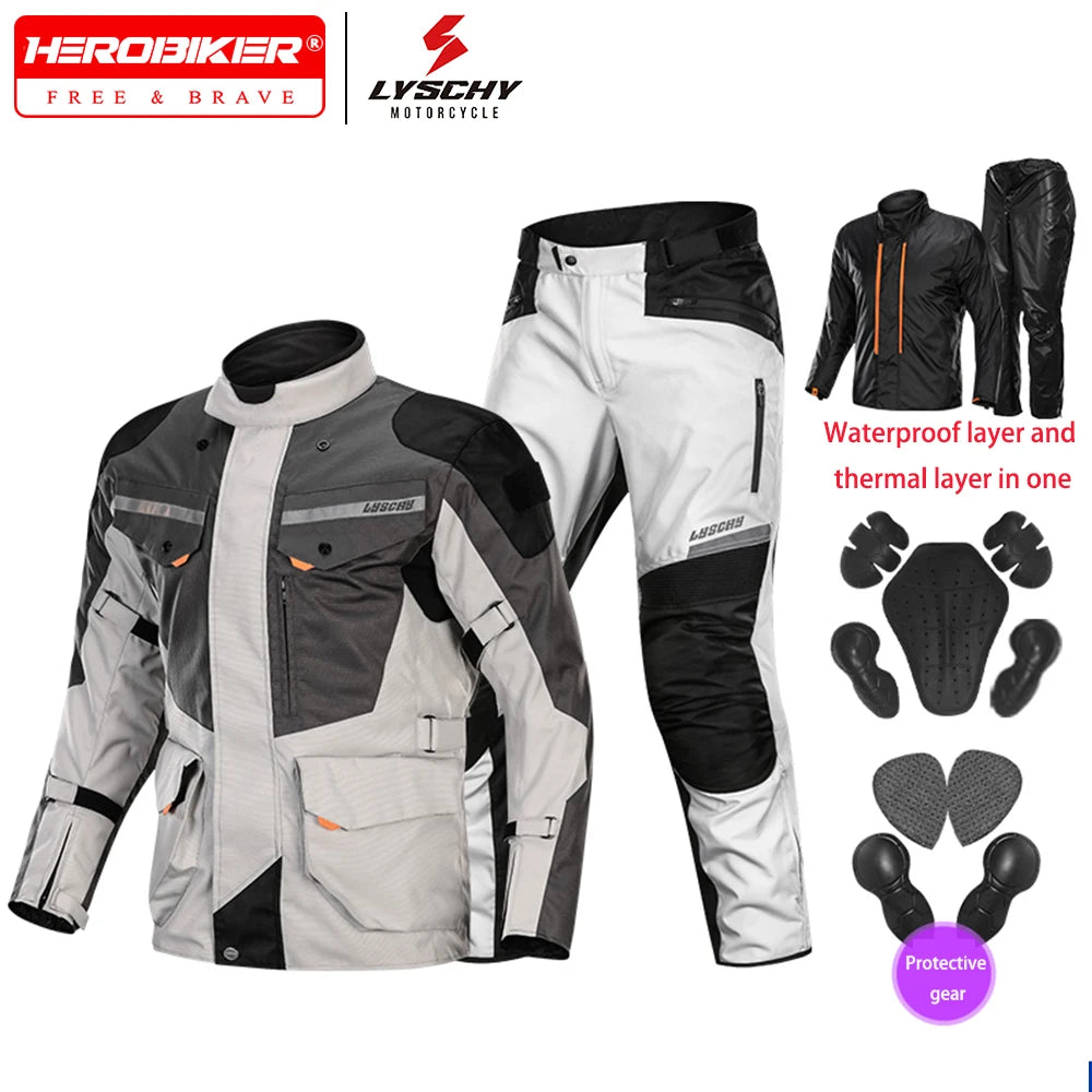 Winter Warm Motorcycle Jacket Pants Suit Waterproof Men Motorbike Riding Moto Jacket Protective Gear Armor Clothing