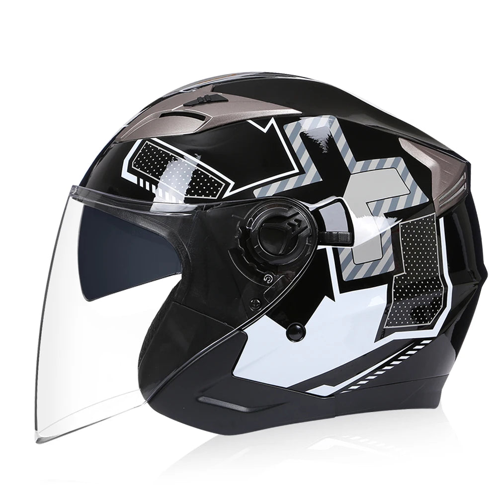 Dual Lens Retro Open Face 3/4 Motorcycle Helmet Riding Motocross Racing Motobike Vintage Cascos Capacete De Moto Men Women DOT