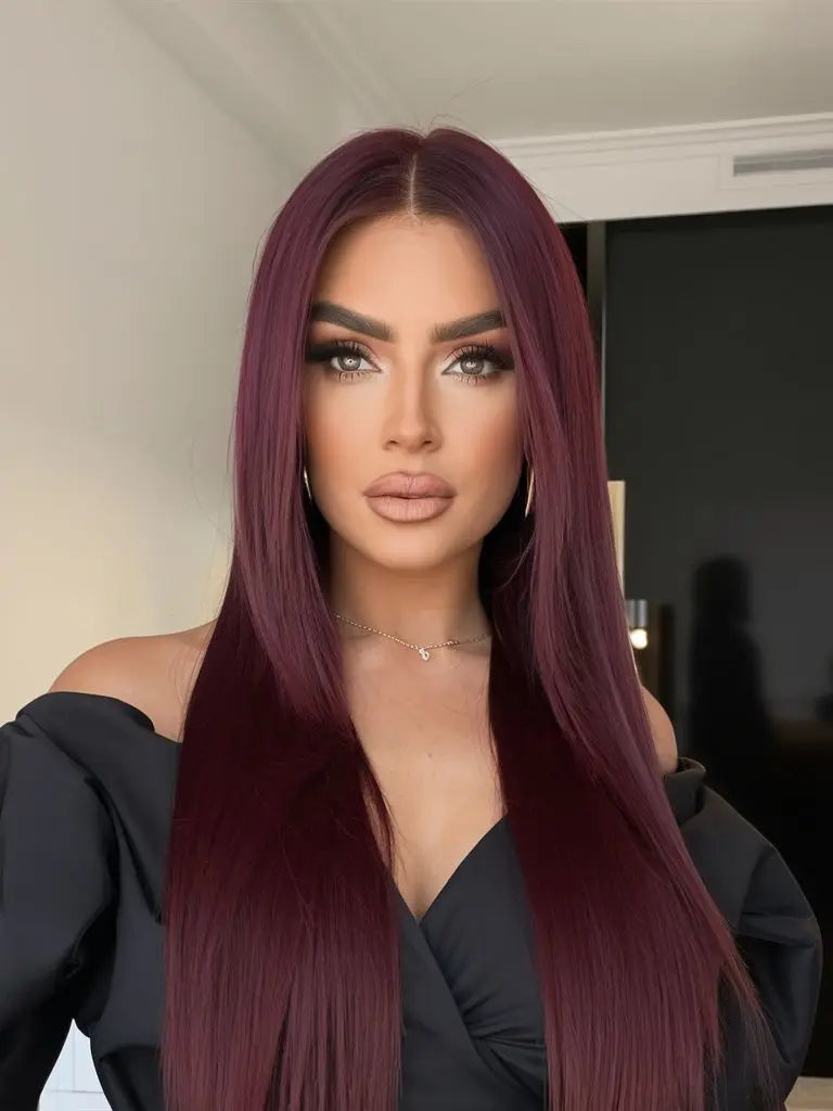 99J Red Burgundy Colored Lace Frontal Human Hair Wigs 13X6 HD Straight Lace Front Wig 200 Density Pre Plucked Human Hair Wig