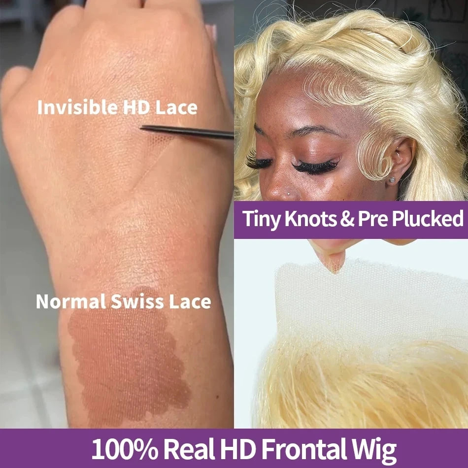 613 13x6 Lace Front Wigs Human Hair 100% Body Wave Blonde Lace Frontal Wigs 220 Density 40 Inch Natural Hairline With Baby Hair