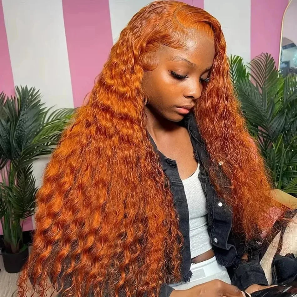 Ginger Orange Deep Wave 13X6 Hd Lace Front Human Hair Wig 13X4 250 Density 36 Inch 350 Colored Curly Pre Plucked Brazilian Wigs