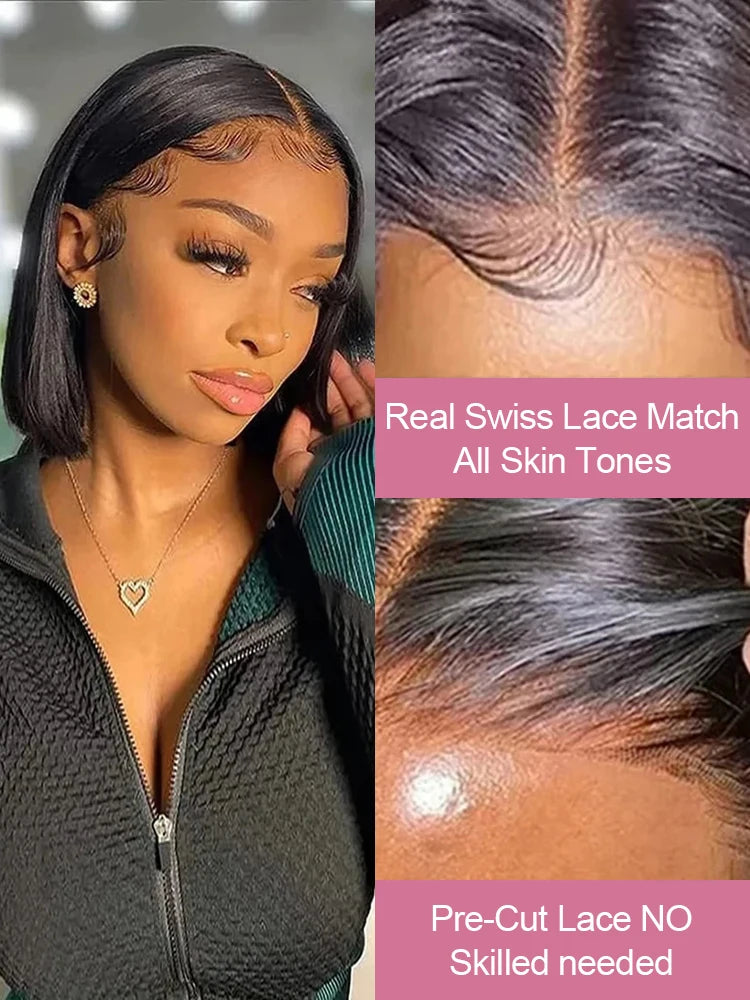 Short Bob Human Hair Wigs Bone Straight 13x6 13x4 Glueless Wig 5x5 Ready To Wear And Go Closures Wigs For Women Pre Cut Lace