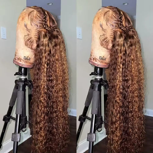 Addictive Highlight 250 Density 30 inch Ombre Curly Lace Front Human Hair Wigs Deep Wave HD Transparent 13x6 Lace Frontal Wig