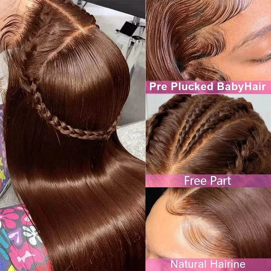 Nexora Brown Human Hair Wig Straight Hd Lace Frontal Wig 13x6 Chocolate Brown Bleached Knoted Brazilian Wigs Original Flash Sale