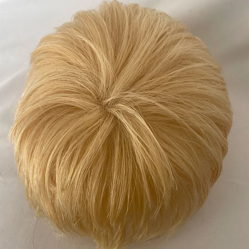 Men's 3Inch Cut Short Hair Toupée Human Hair Wig Swiss Lace Frontal PU Hairpieces 8x10 Omber 613# Color Systems Black Hairpiece
