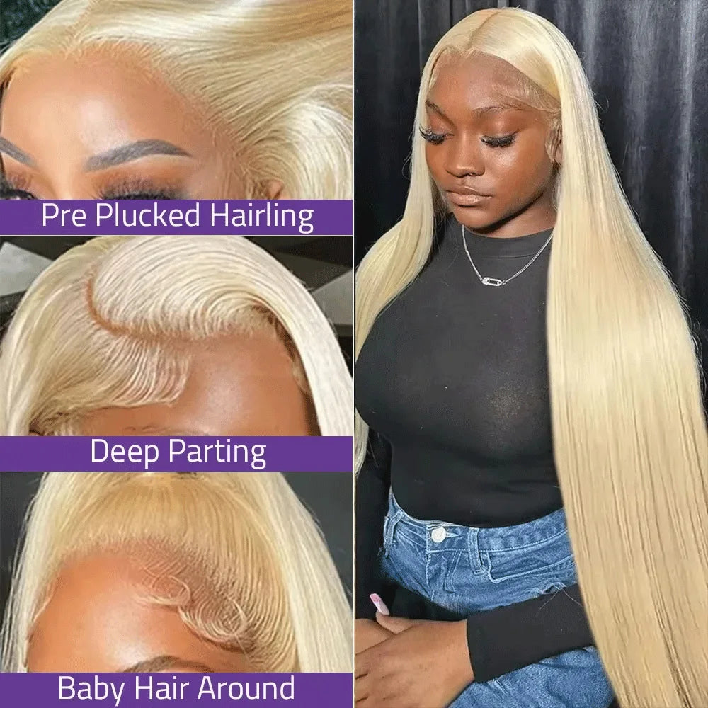 30 40 Inch 613 Blonde Straight Lace Frontal Wig 13x4 13x6 HD Transparent Lace 220% Density Brazilian Human Hair for Women