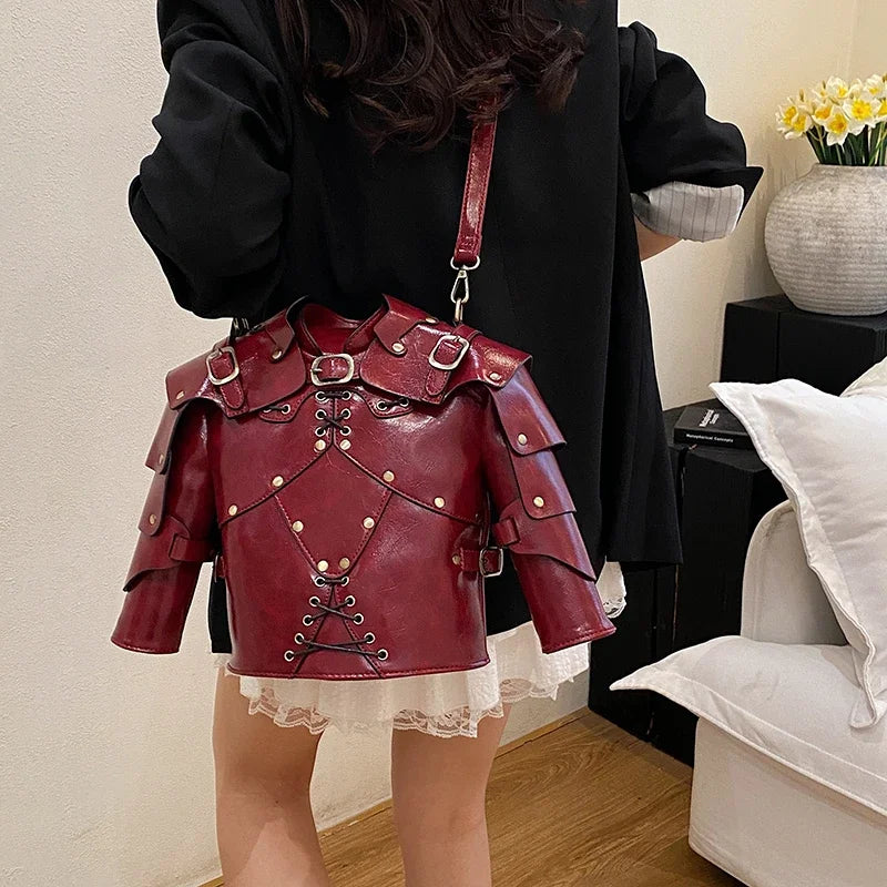 European Brand Design Tactical  Motorcycle Bags Women Clothing Shoulder Rivet Zipper Jacket Bag Black Leather Messenger Handbag