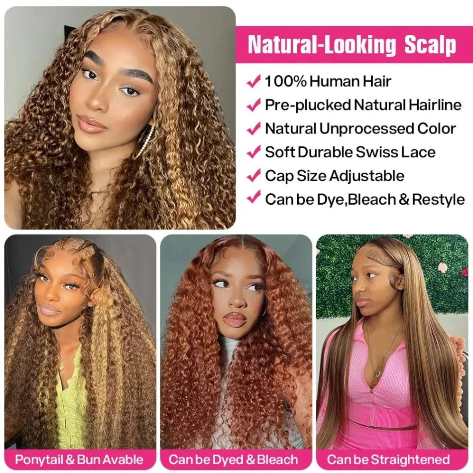 P427 Highlight Wig Human Hair Hd Lace Wig 13X6 Human Hair Deep Wave Frontal Wig Curly P1B30 Lace Front Wig Brazilian 250 Density