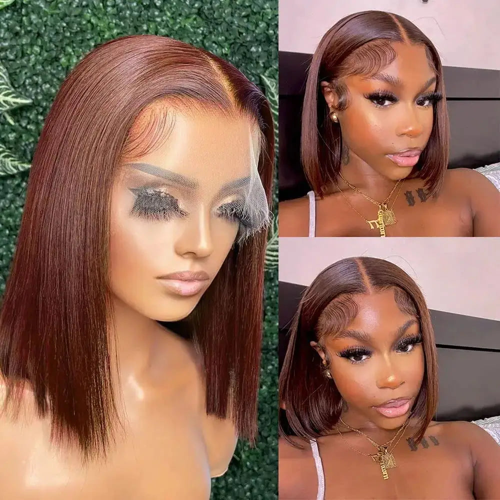 13x4 Lace Front Wig Bob Human Hair Brown Straight 180% Full Density Transparent Lace Frontal Wigs bob hair lace front wig