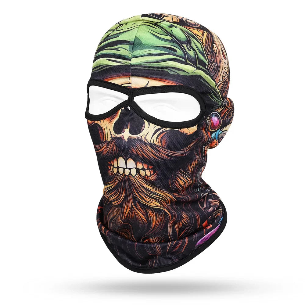 Motorcycle Balaclava, Beard Old Men Skull Print Full Face Cap, Biker Masks, Motorbike Helmet Hat, Cycling Headgear, 2 Holes,