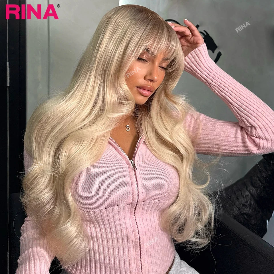 Blonde Color With Bang Body Wave Lace Frontal Wig 13x6 13x4 Human Hair Wigs HD Transparent Lace 5x5 Closure Wig For Women