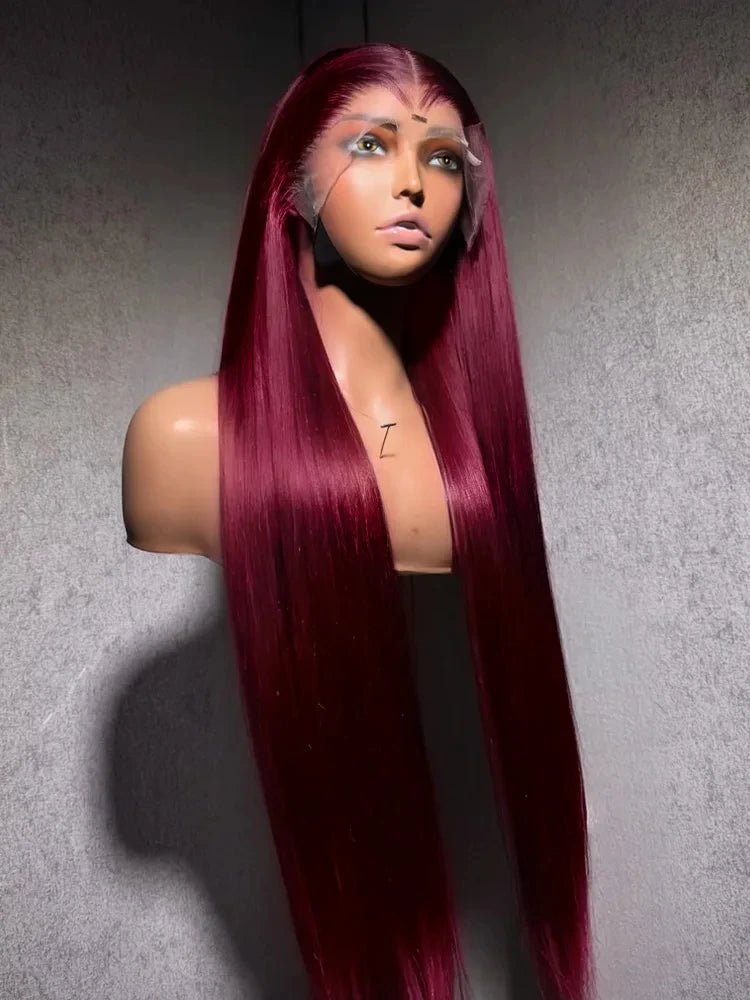99j Burgundy 30 36 Inch Bone Straight 13x6 Hd Human Hair Lace Frontal Wig 13x4 Brazilian Red Colored Lace Front Human Hair Wigs
