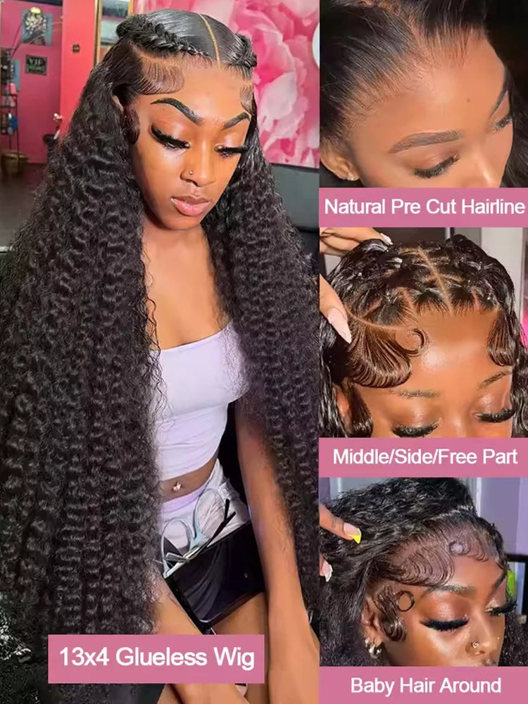 Deep Curly Lace Front Wigs Transparent HD 13x4 Lace Frontal Wigs Deep Wave Human Hair Wigs For Black Women Wet And Wavy