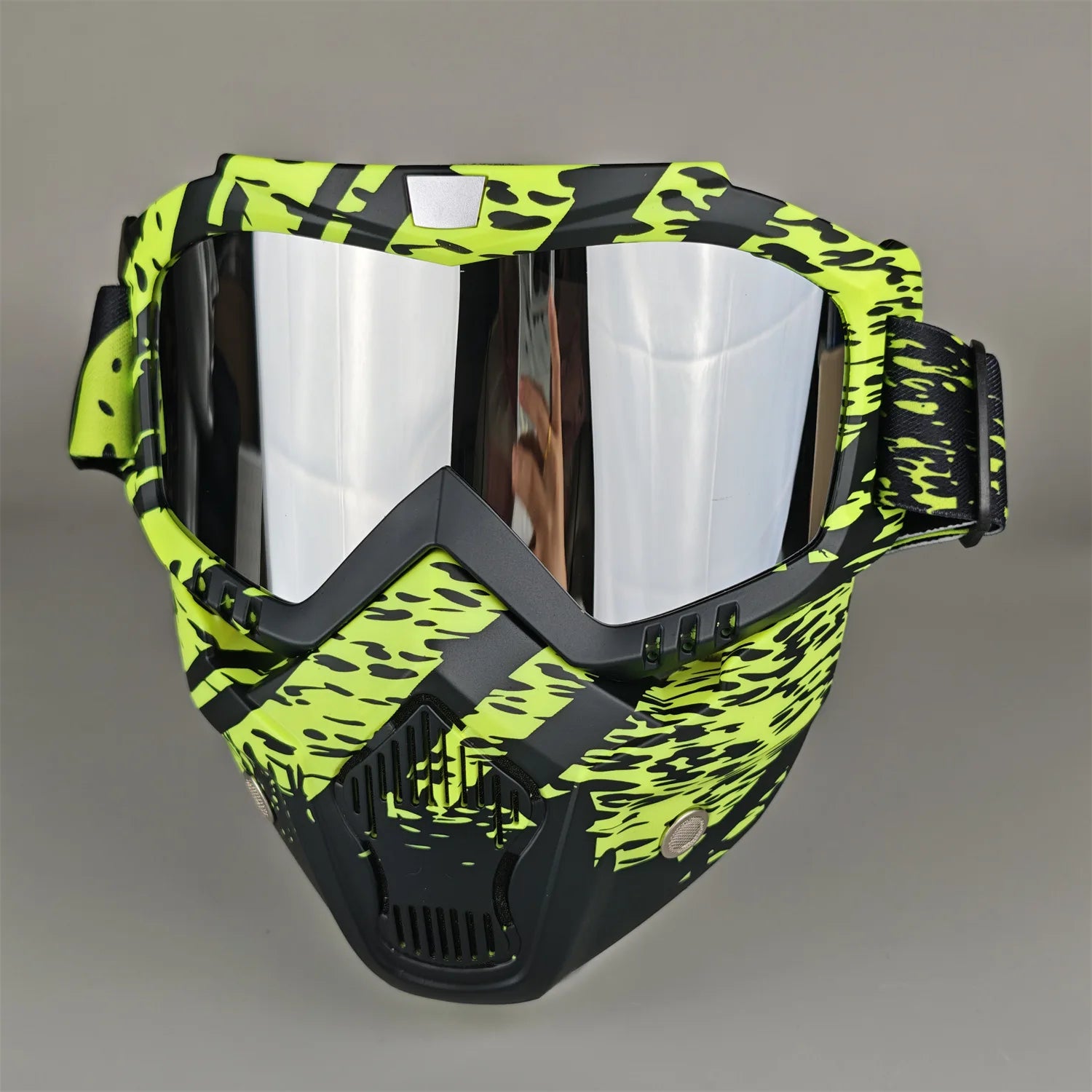 Motorcycle Glasses Riding Glases with Removable Face Mask, Removable Anti-fog Glasses, Mouth Filter, Adjustable Anti-slip Strap