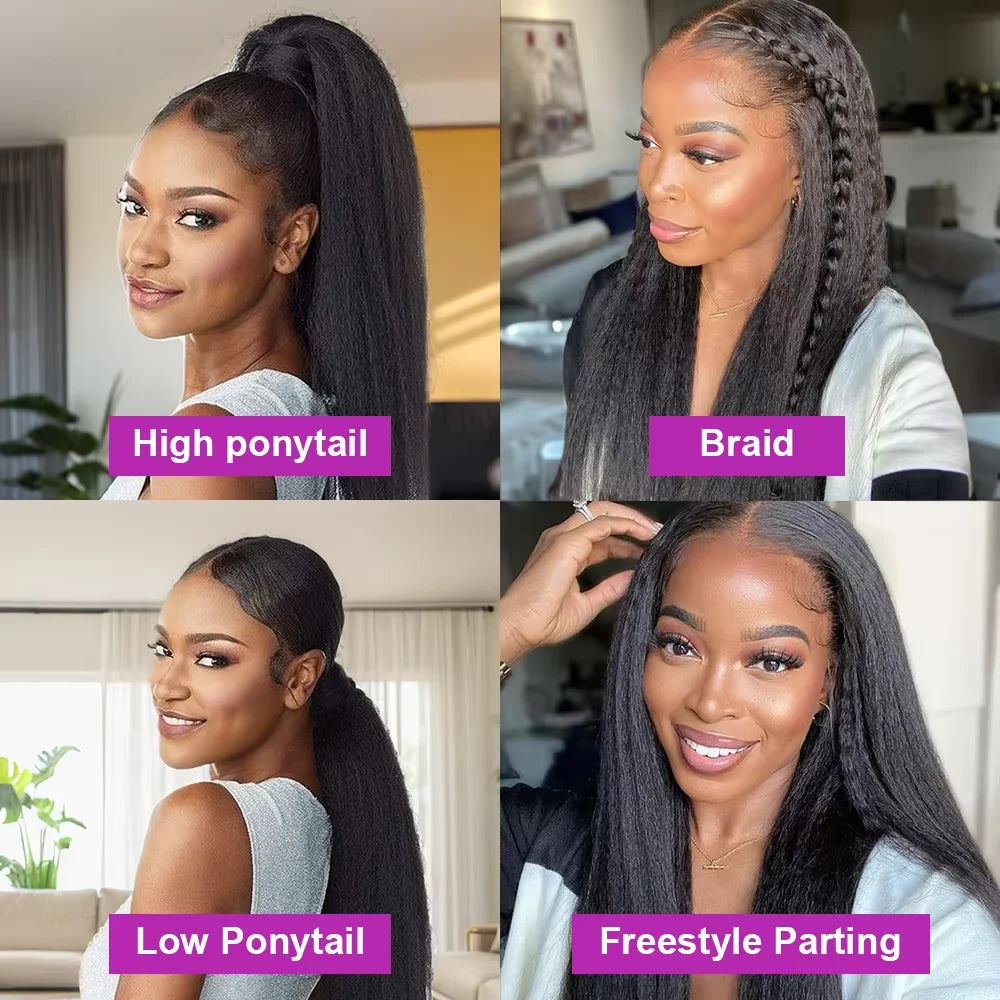 30 40 Inch Kinky Straight 13x6 HD Lace Frontal Wigs Pre Plucked Yaki Straight 13x4 360 Full Lace Front Human Hair Wigs For Women