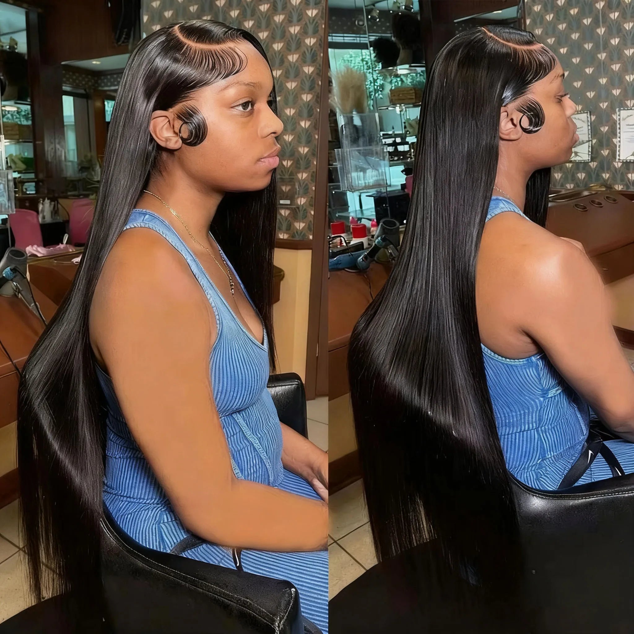 40 50 Inch Straight Human Hair Wig 13x6 HD Lace Frontal  Human Hair Wigs 250 Density Remy Pre Plucked Lace Front Closure Wig