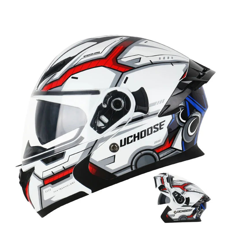 Motorcycle Helmet Dual Lens Cross-section Helmet Outdoor Cycling Flip Up Helmet Capacete Casco Moto with Bluetooth Headphones