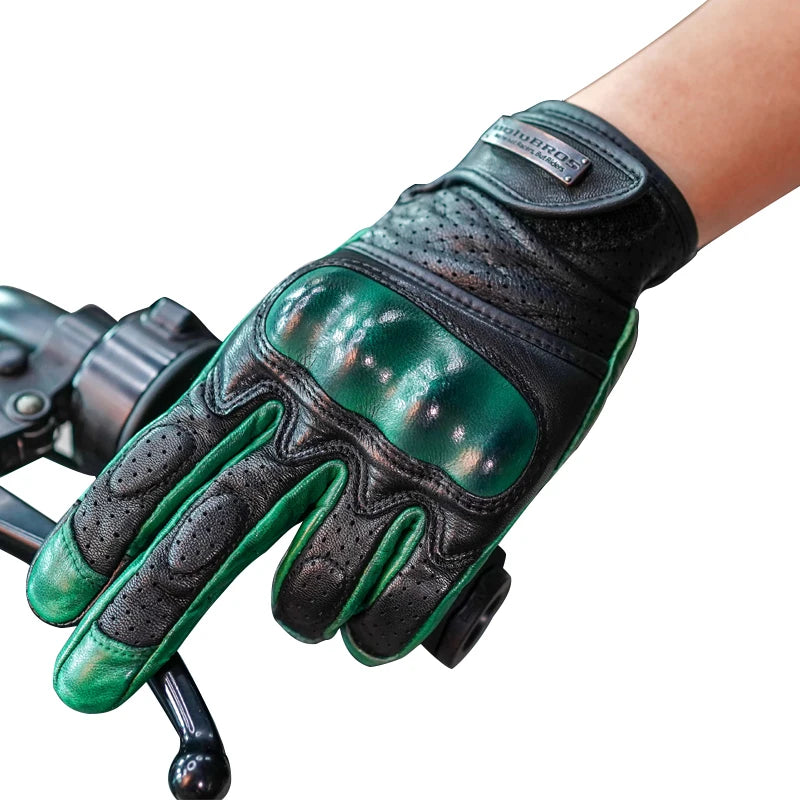 UGLYBROS Leather Motorcycle Gloves Full Finger Summer Breathable Men's Retro Riding Gloves for Motorbike MTB Driving Motocross